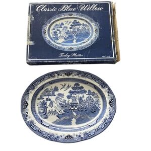 Classic Blue Willow Turkey Platter "Heritage Mint" 18¼ x 13¾ Oval Large Vintage